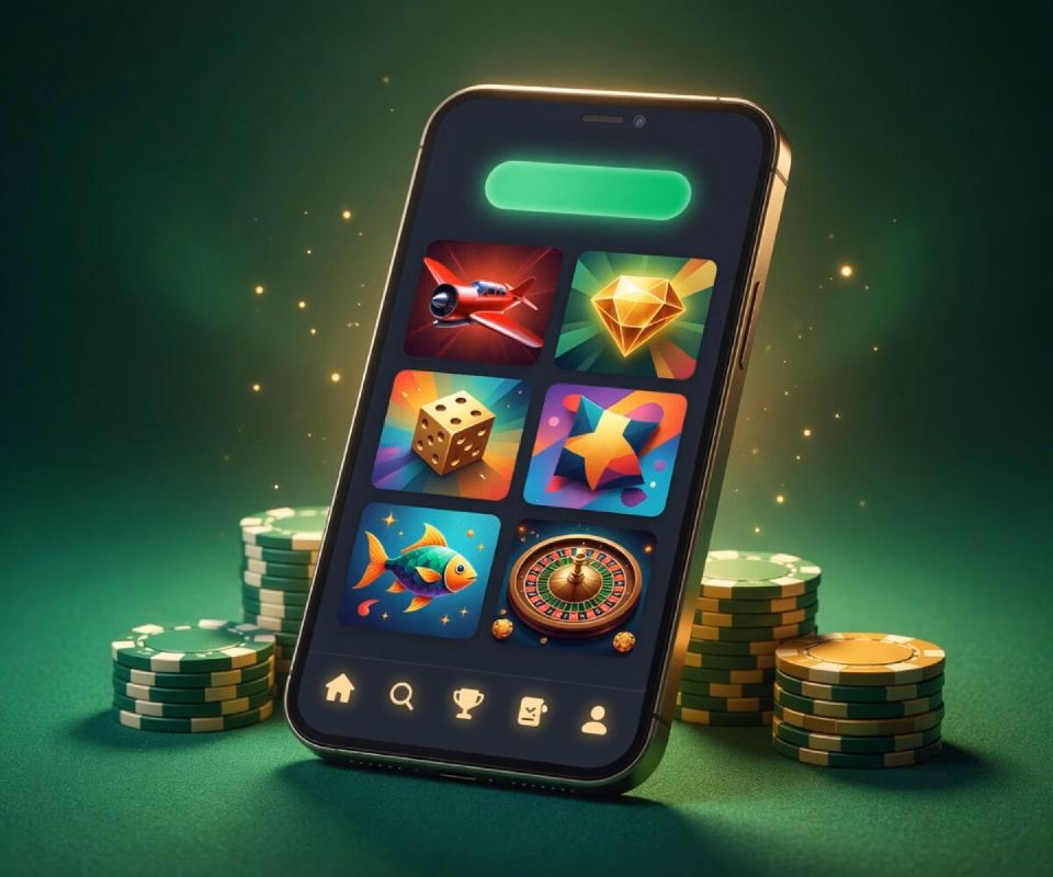 Phone showing the 1GO Plus lobby with rows of game tiles and the bottom menu
