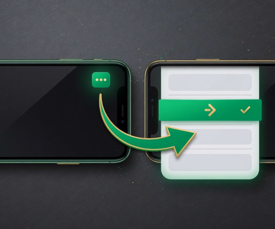 Two phone screens: the three-dot menu and the Open in external browser row highlighted in green