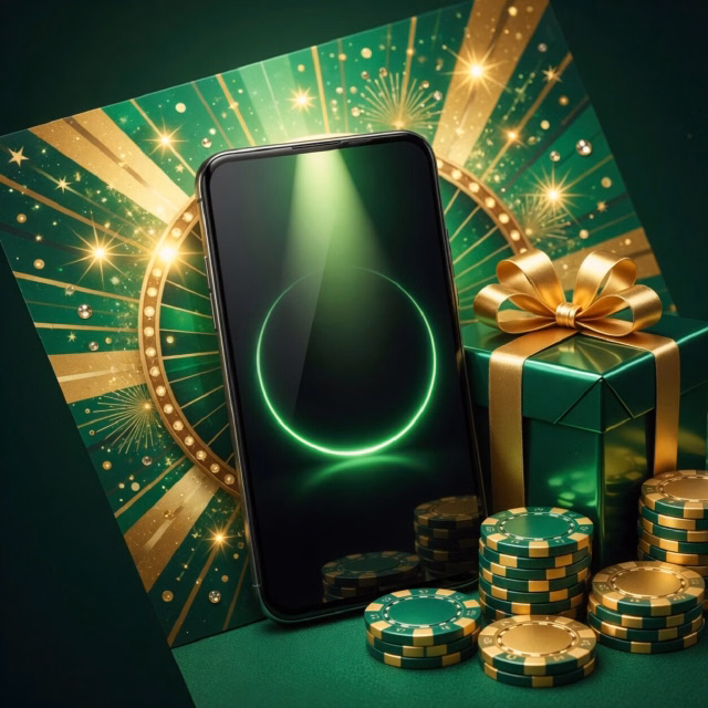 Android phone installing the 1GO Plus APK, with green casino chips beside it