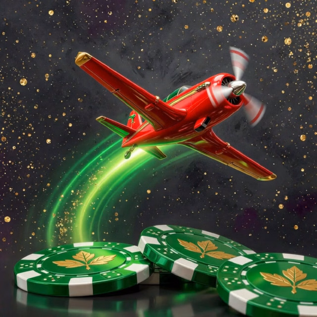 Red Aviator plane climbing over a dark field with a rising green multiplier curve