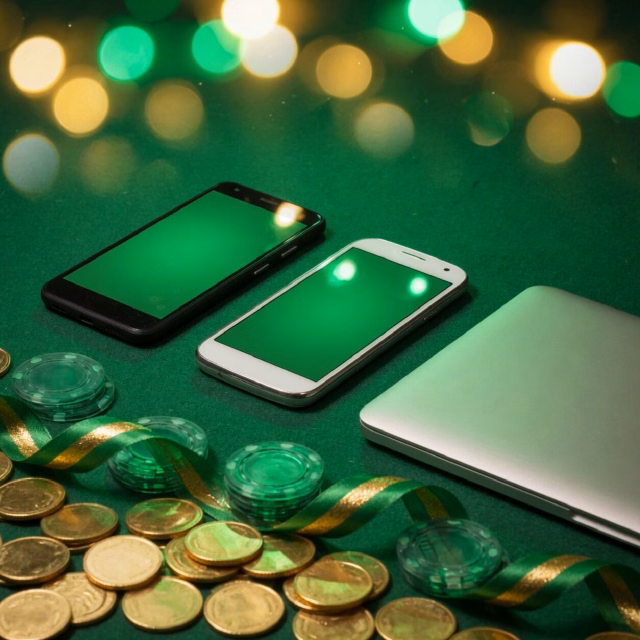 Three devices — Android phone, iPhone and laptop — each showing a green download arrow