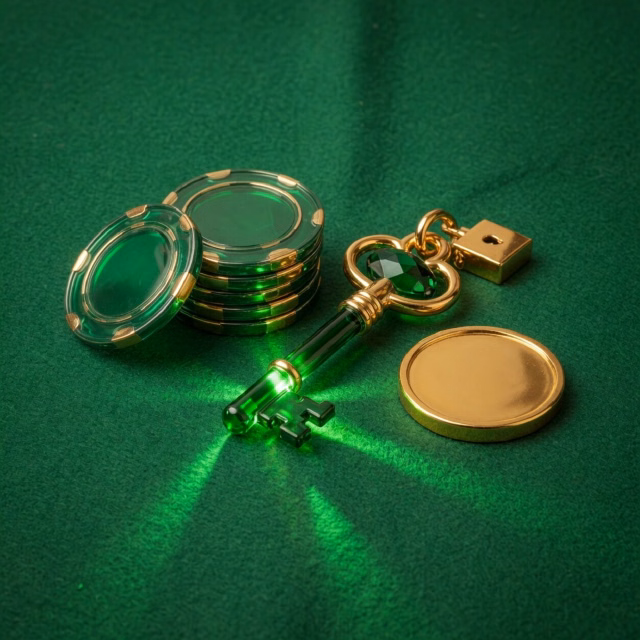 Padlock opening with a green key on a dark felt background