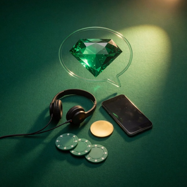 Headset resting on a phone with a green chat bubble on the screen