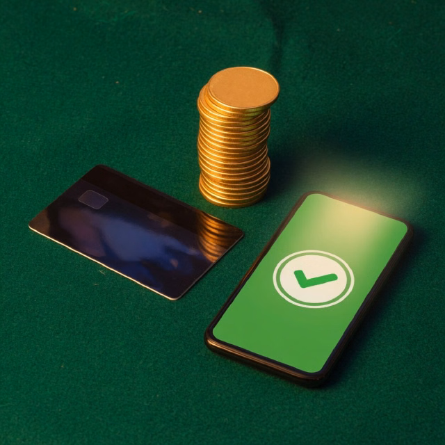 Bank card and rupee coins next to a phone showing a completed transfer